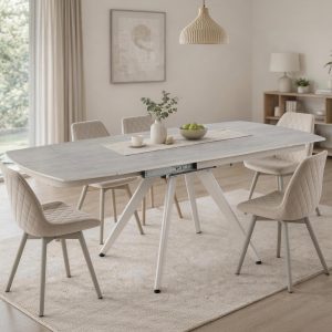 Стіл Тулон (Tulon) 120(180)*80*75 White Traventin Matt