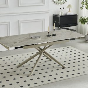 Стіл Філіп (Rhilip) 160(220)*90*76 Skns beige glossy+ sahara legs